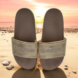 Bebe Felizia Slide Sandals Flip Flops Gold Size 9 EUC